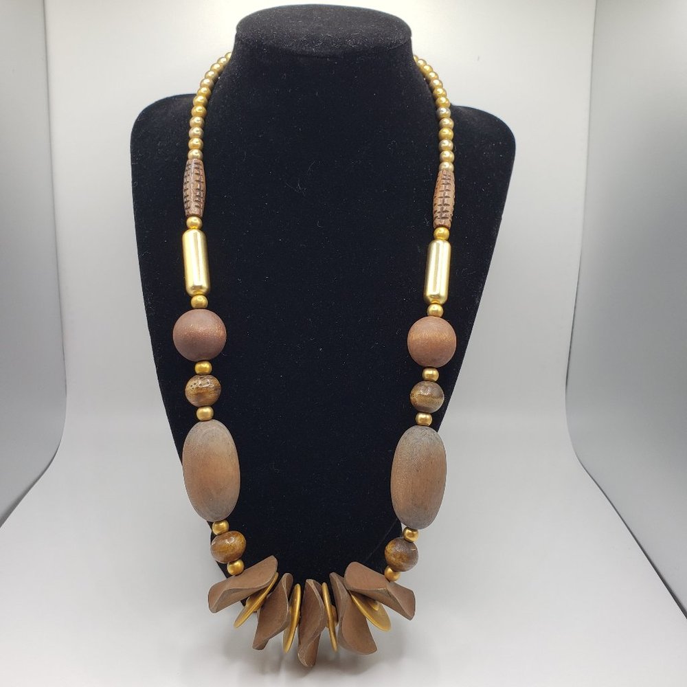 Vintage Wooden Bead Shapes Necklace